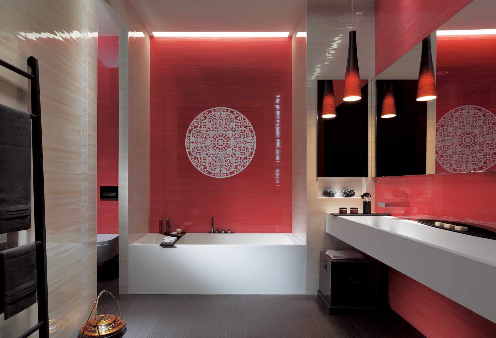 An example of a striking style of a tiled bathroom