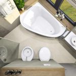 vannas istabas gaišā dizaina variants ar stūra vannas fotoattēlu