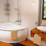 ideja par gaiša stila vannas istabu ar stūra vannas attēlu