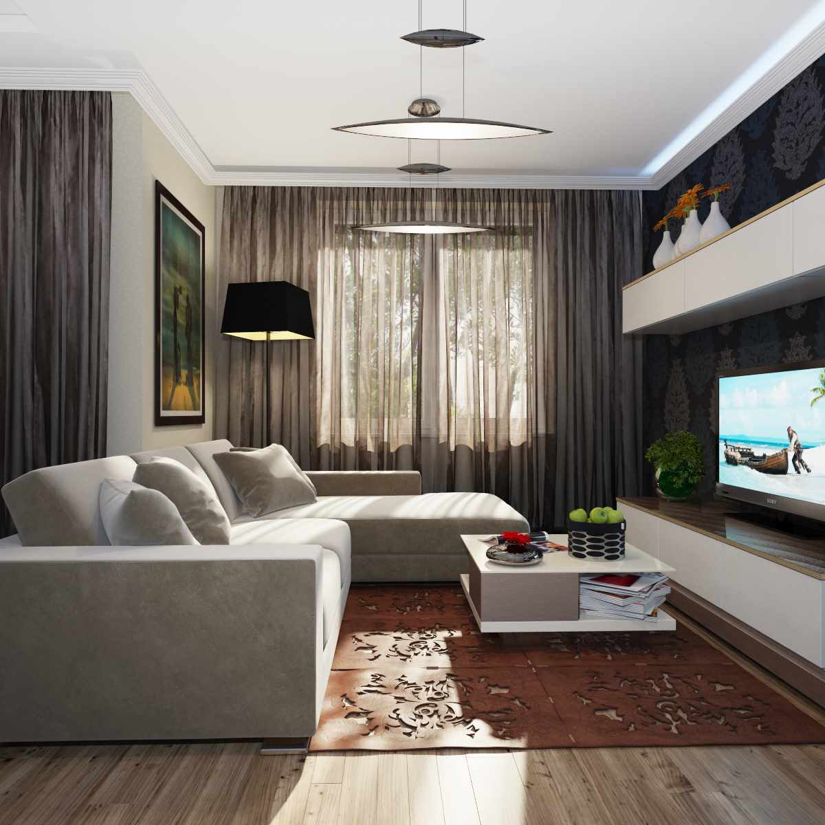 Un esempio di un design insolito di un soggiorno di 19-20 mq