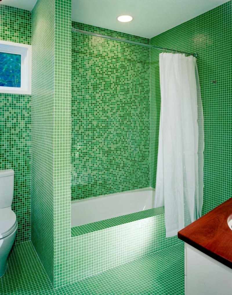 An example of an unusual style of a bathroom with tiling