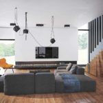 een voorbeeld van het gebruik van lichtontwerp van een woonkamer in de stijl van minimalistische foto