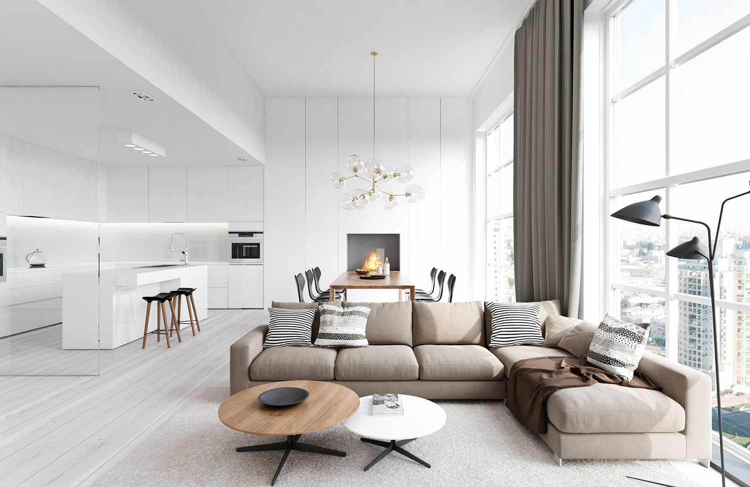 version av tillämpningen av en vacker design av ett vardagsrum i stil med minimalism