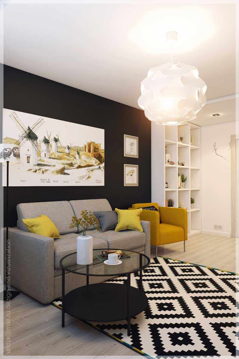 Príklad krásnej výzdoby obývacej izby 16 m2