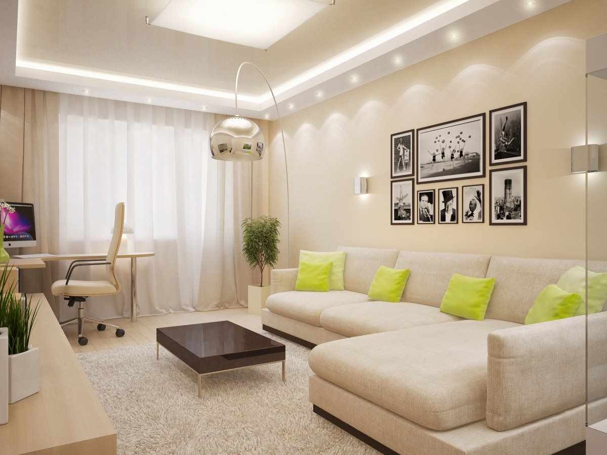 Príklad krásneho dizajnu obývacej izby 17 m2