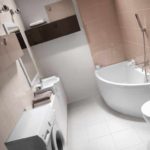 version of the unusual style of the bathroom with a corner bathtub photo