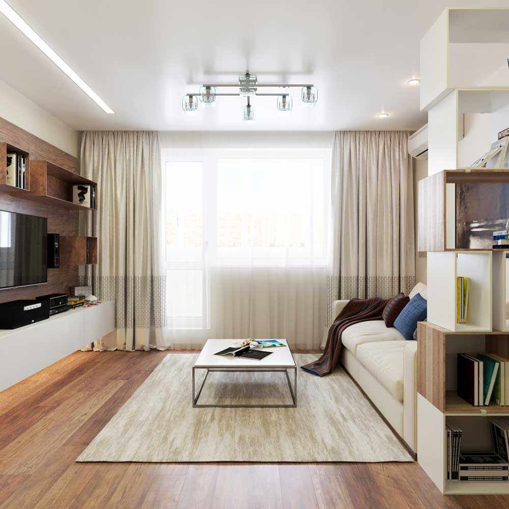 Príklad svetlej dekorácie obývacej izby 19 - 20 m2