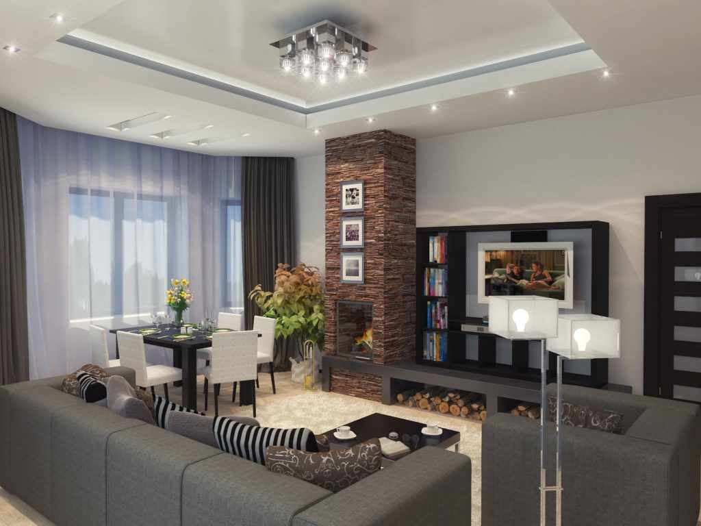 the idea of ​​using a beautiful style living room with fireplace