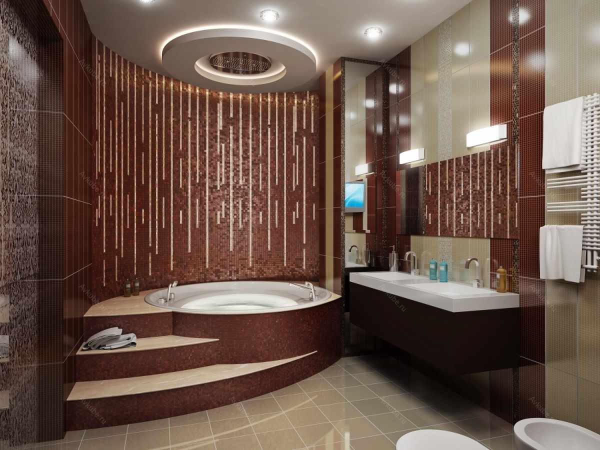 vannas istabas gaišā interjera ar stūra vannu variants