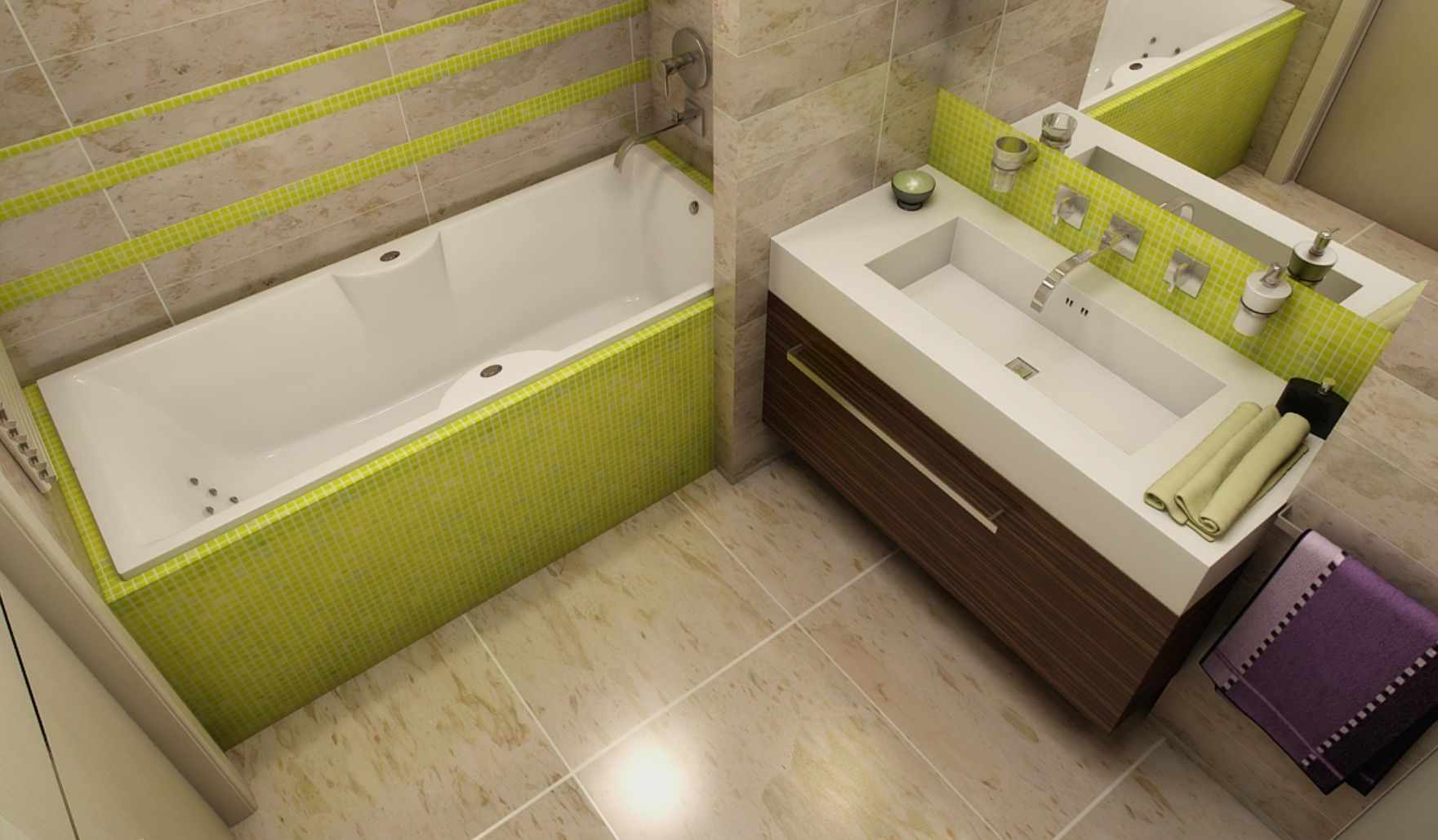 vannas istabas neparastā dizaina ar flīzēm versija