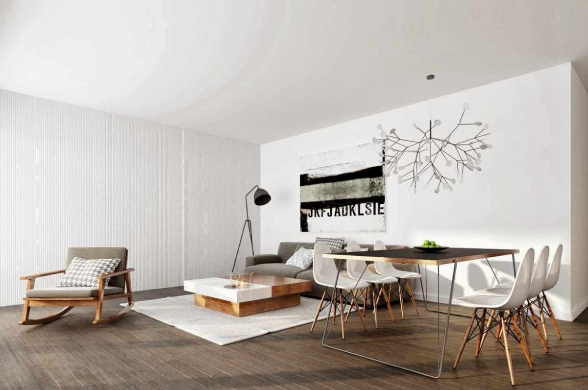 esempio dell'applicazione di un bellissimo interno di un salotto in stile minimalista