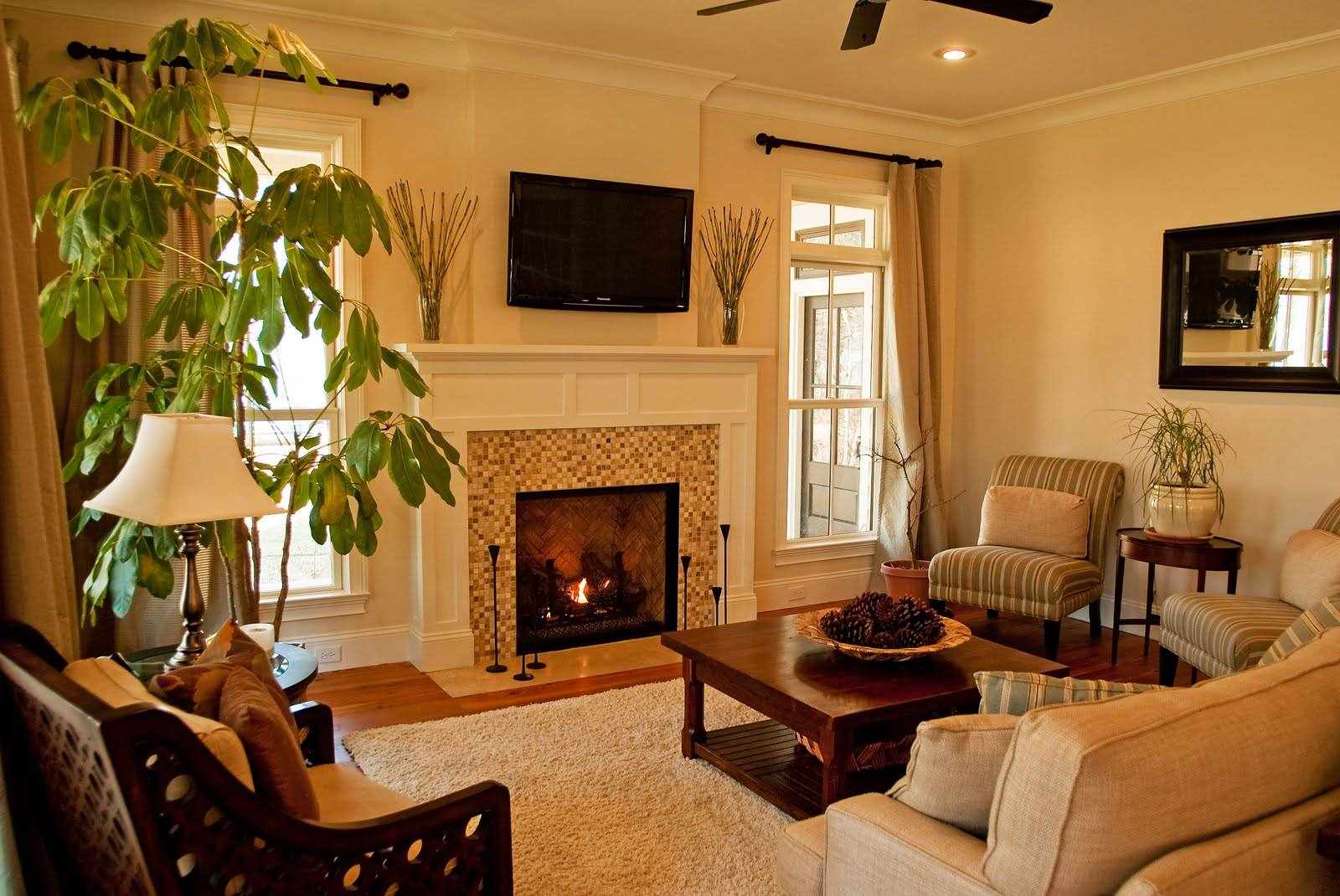 the idea of ​​using a bright style living room with fireplace