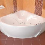 An example of a bright bathroom interior with a corner bath picture