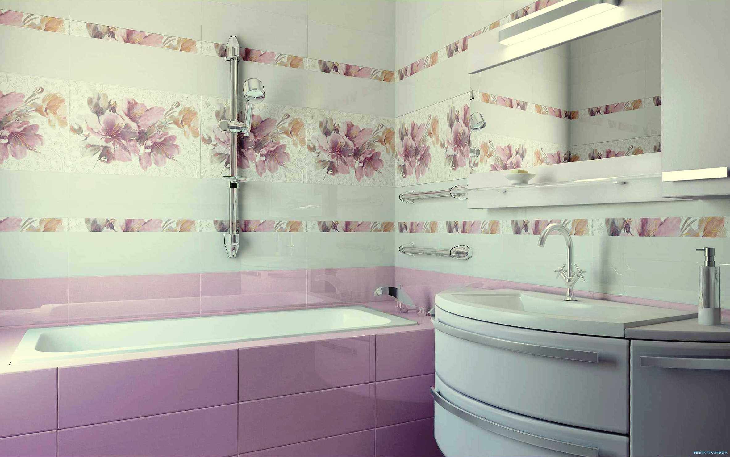 Spilgta flīžu vannas istabas dekora piemērs