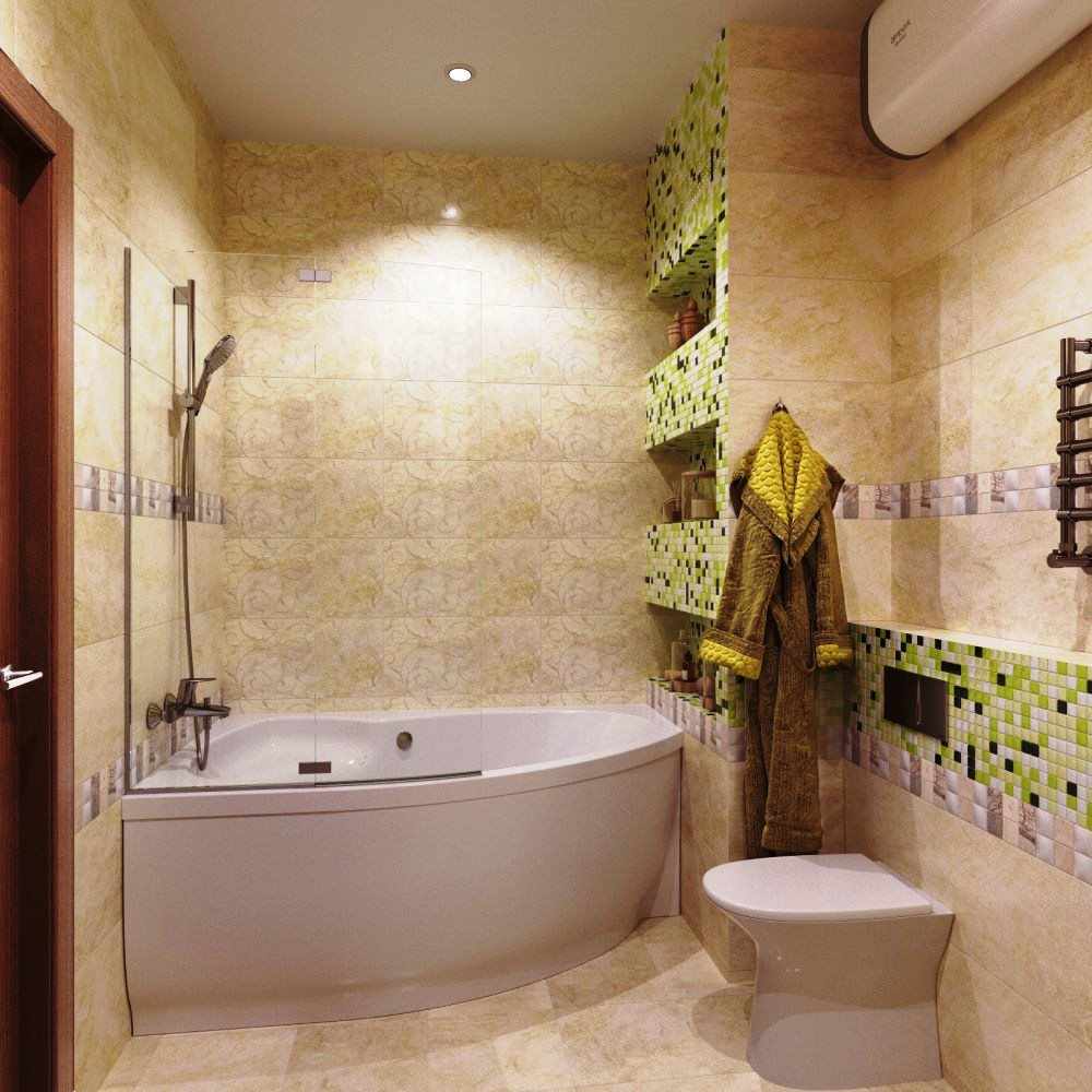 príklad neobvyklého interiéru kúpeľne s rohovou vaňou