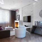 Un ejemplo del uso de un diseño inusual de una sala de estar en el estilo del minimalismo photo