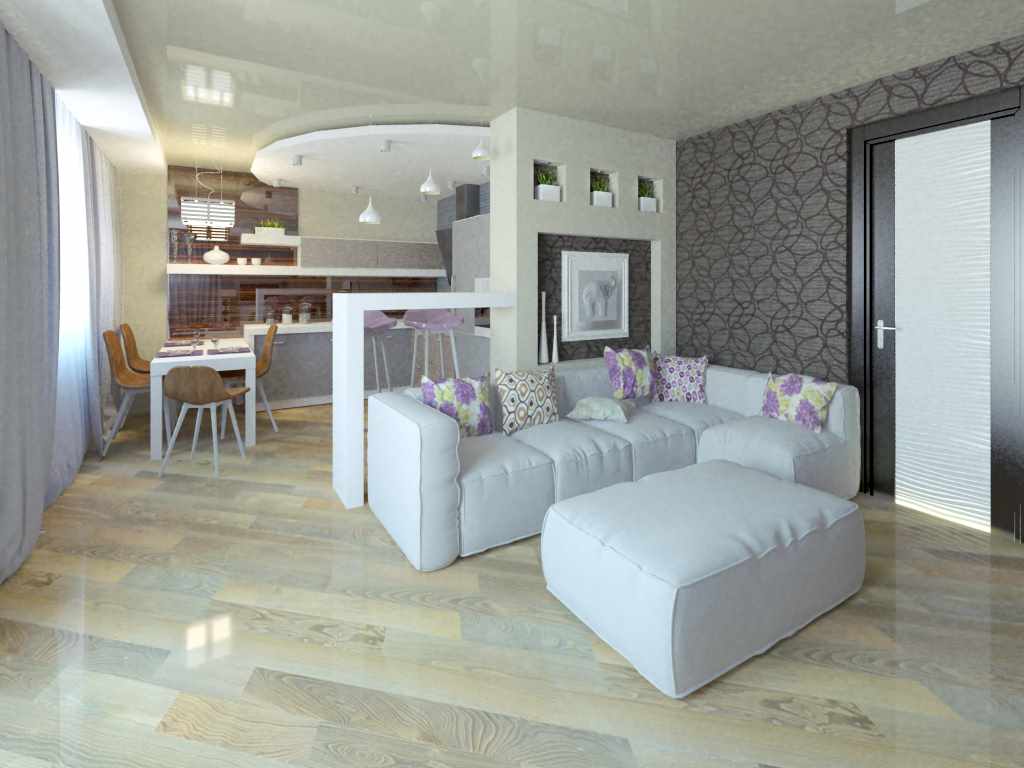 An example of a beautiful interior of a living room 25 sq.m