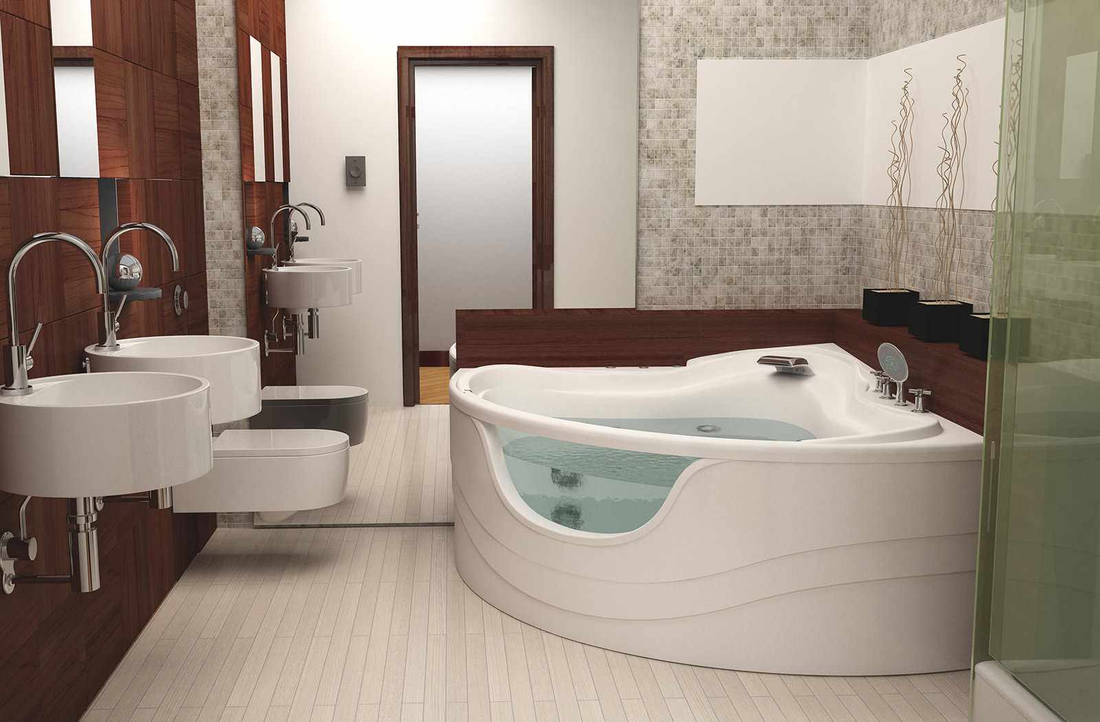 version of the unusual design of the bathroom with a corner bath