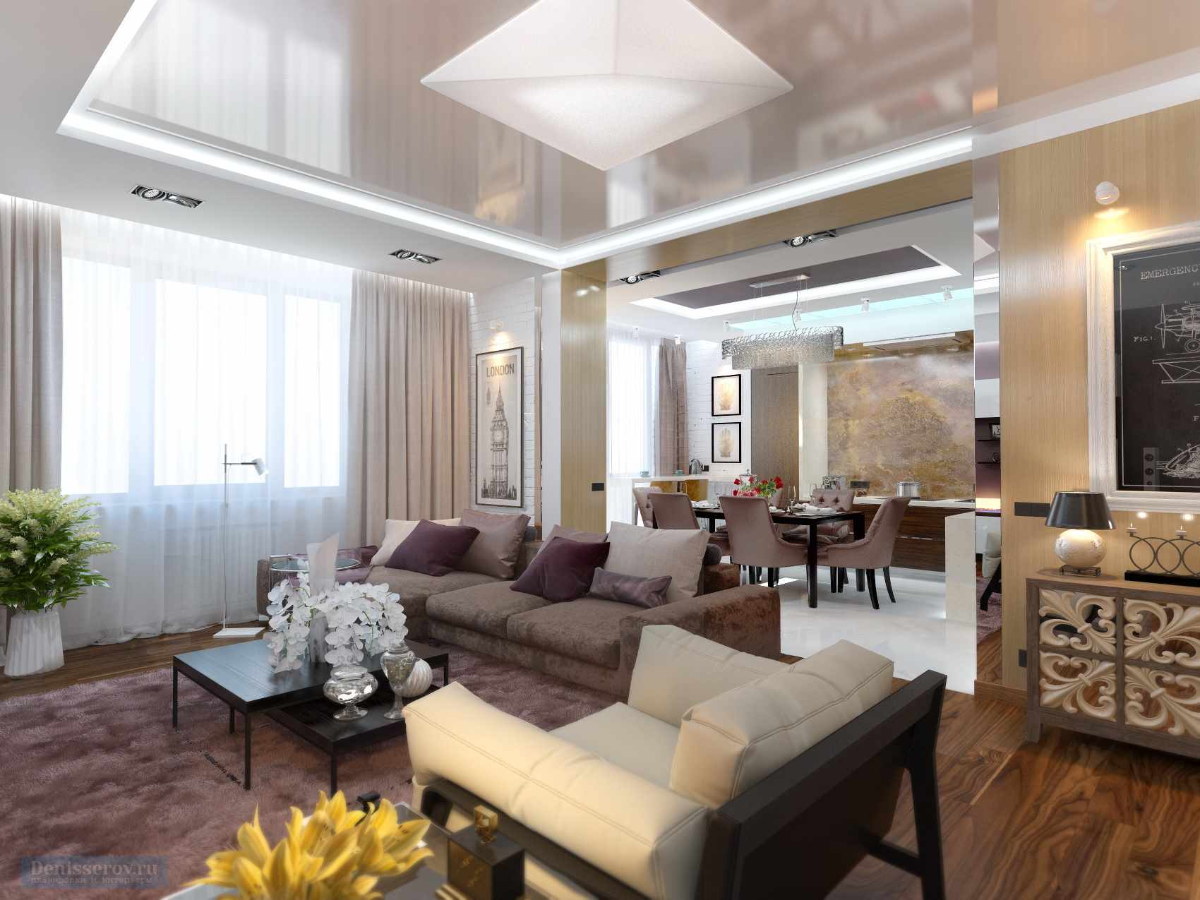 Príklad krásneho dizajnu obývacej izby 19 - 20 m2