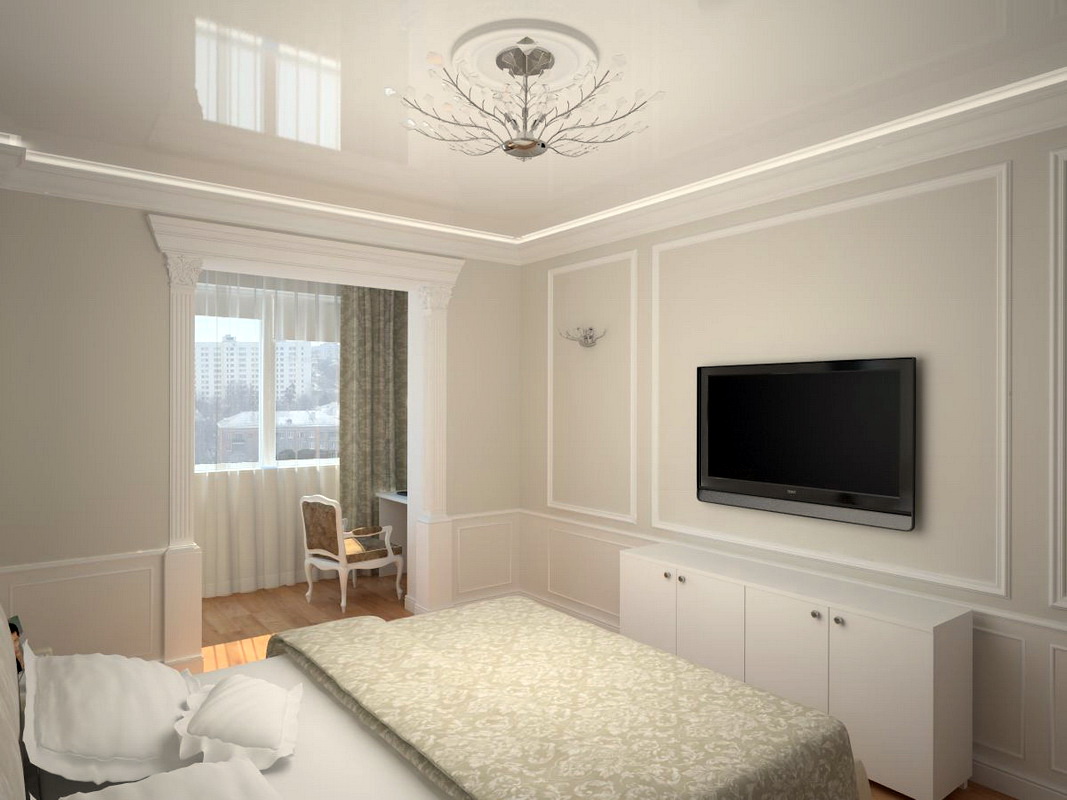 bedroom design 11 sq m with stretch ceiling