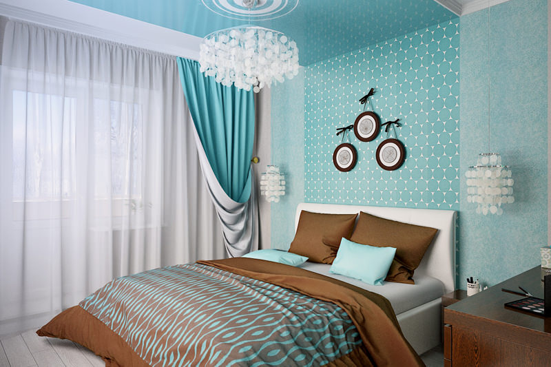 thiết kế phòng ngủ màu ngọc lam