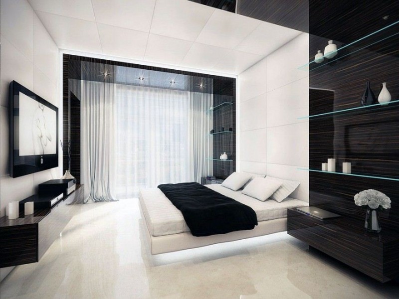 การออกแบบห้องนอนสีดำและสีขาว