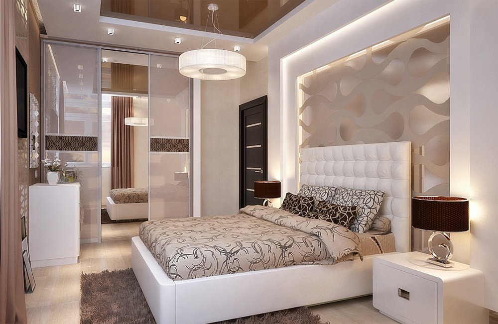 bedroom design with wallpaper in the apartment