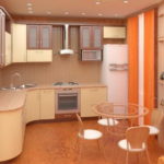 Oranžové závesy v modernom dizajne kuchyne
