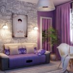 Violeta krāsa jaunas meitenes istabas dizainā