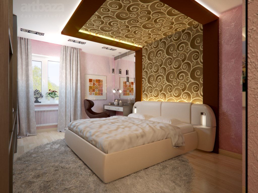 moderns guļamistabas dizains ar dekoru