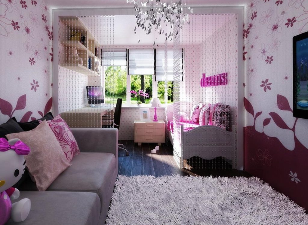 Popieriniai tapetai su gėlėmis mergaitės kambario dizaine