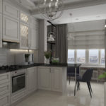 Biela moderná kuchyňa kombinovaná s balkónom