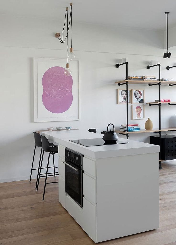เน้นสีดำในการออกแบบห้องครัวสีขาว