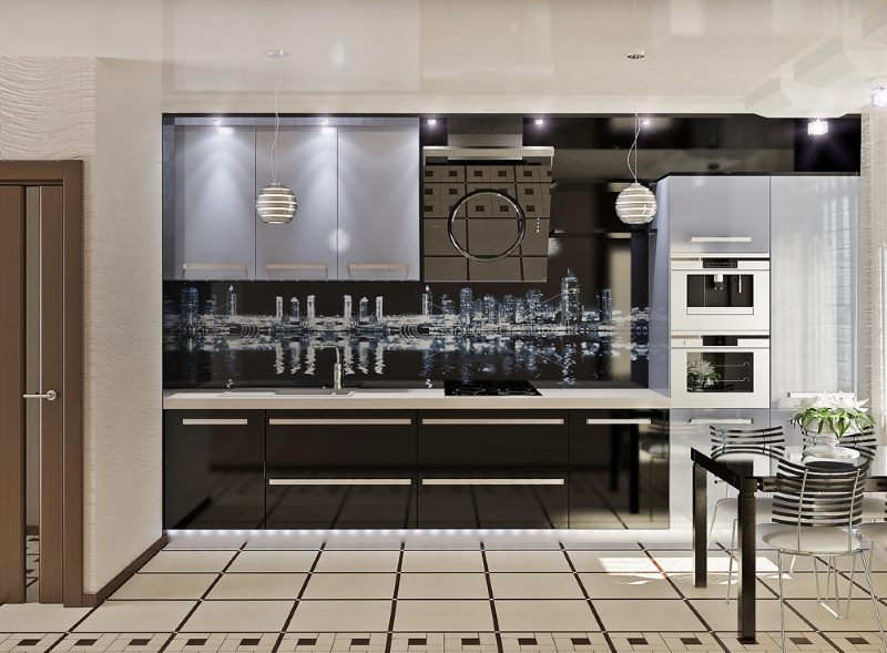 Zwarte kleur in keukenontwerp in moderne stijl