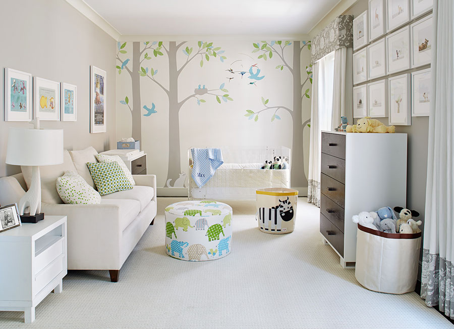 The interior of the nursery in soothing colors