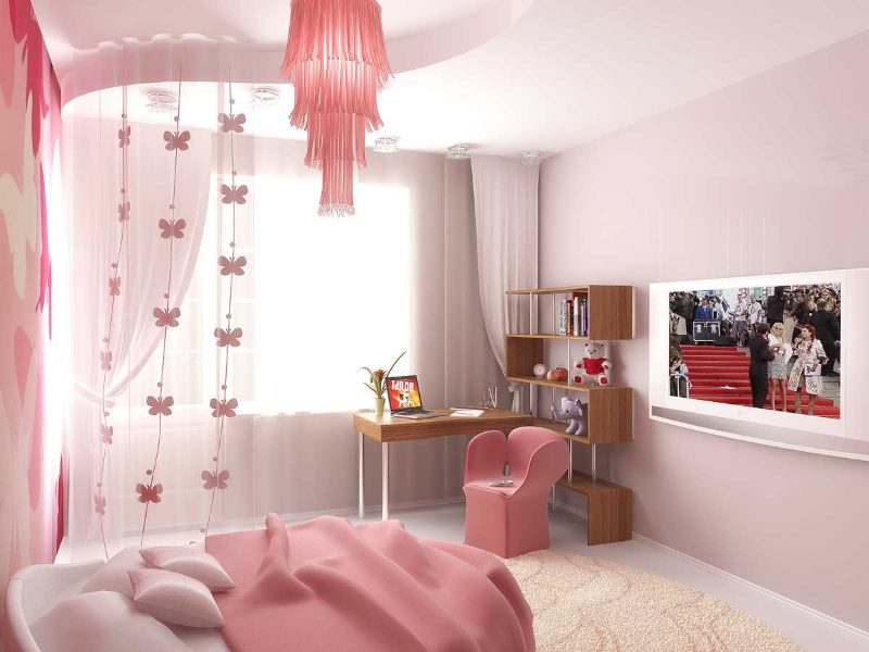 Ružová farba v interiéri miestnosti pre dievča