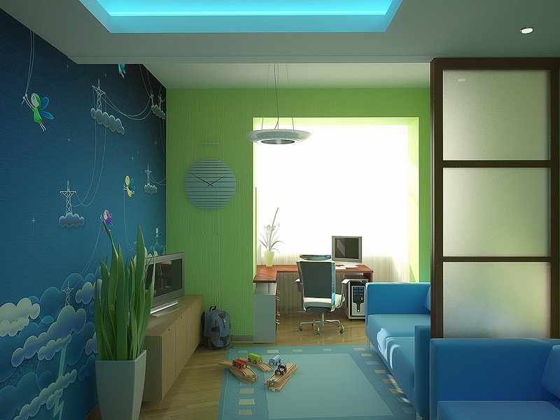 Interiorul dormitorului pentru copii, după combinarea cu un balcon