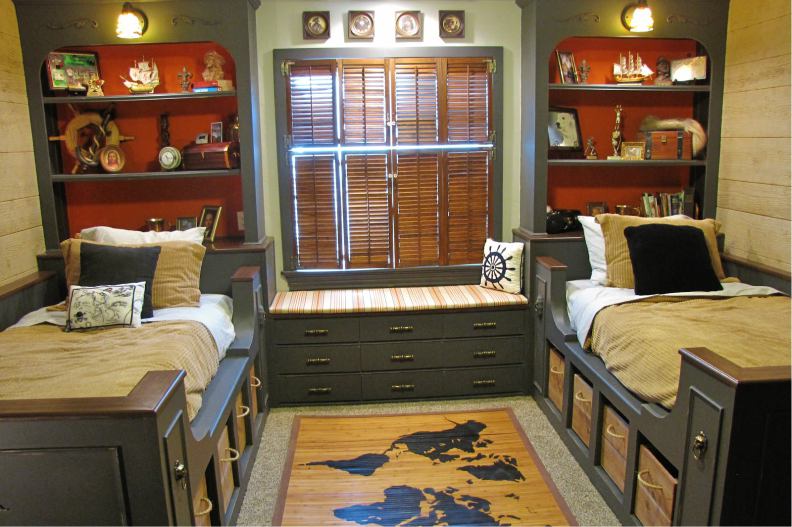 Children's beds in a pirate style made of wood