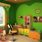 Green color in the design of the bedroom of the child