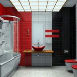 Finition contrastée de la salle de bain en rouge