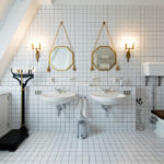 Symmetrical bathroom decoration for two tenants