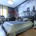 Het beeld van de metropool op de slaapkamer met muurschilderingen