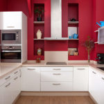 Red color in the design of the kitchen space