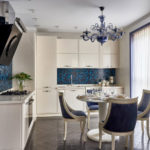 Chandelier in the interior of a panel house kitchen