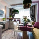 Violetas nokrāsas virtuves dizainā