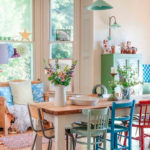 Multi-colored chairs at the dining table