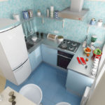 Μπλε κεραμικό πάτωμα πλακιδίων στην κουζίνα Χρουστσόφ