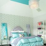Wallpaper with geometric patterns in a bright bedroom