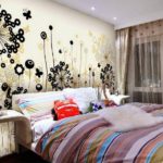 Wallpaper with large dandelions over the bed
