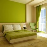 Zaļas tapetes krāsošanai guļamistabas interjerā